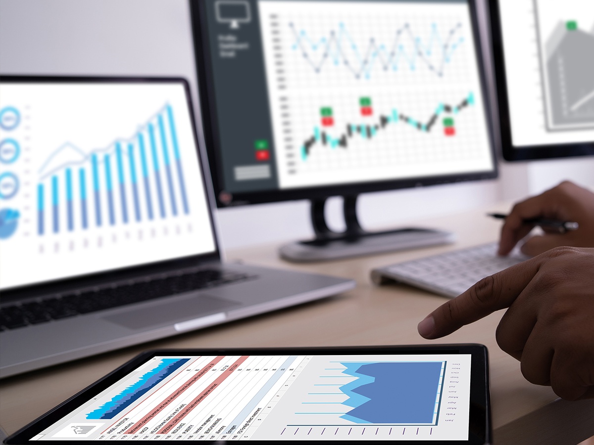 Key performance indicator charts displayed on a screen