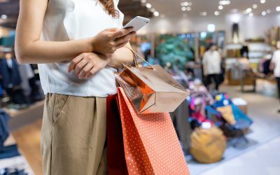 Female shopper searching for product on mobile social media apps